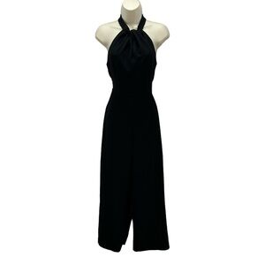 Julian Jordan Sleeveless Knot Neck Halter Jumpsuit - Black - size 14